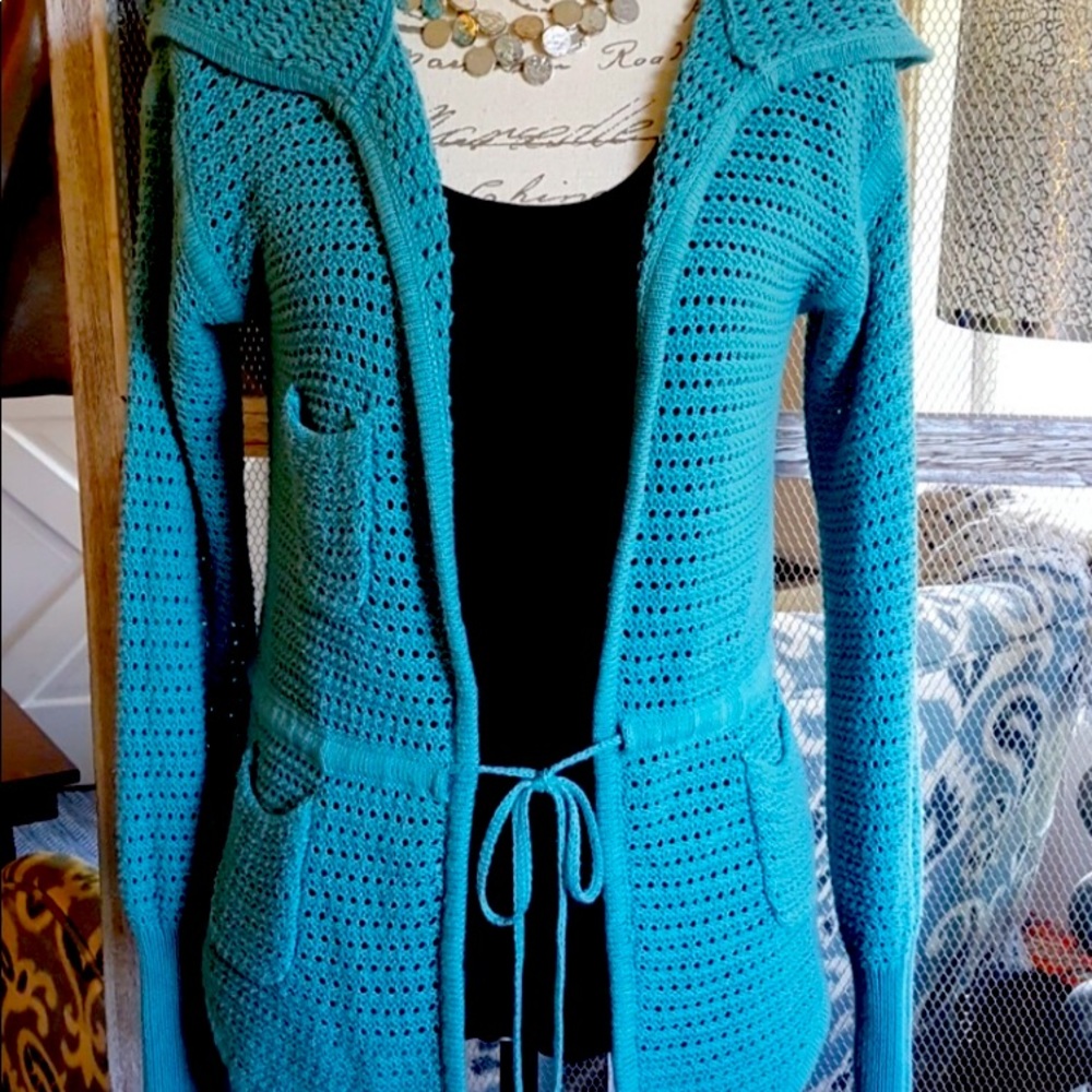 Free People Open Knit Cardigan with Hood